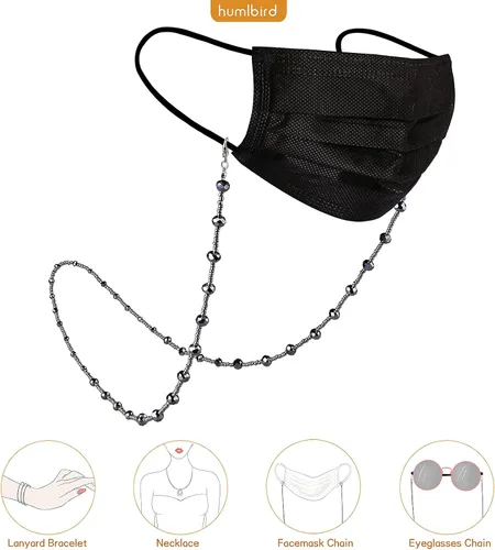 Vista 2 de humlbird Cadena de gafas para mujer, elegante cordón de máscara de cristal natural, cadena de soporte para gafas