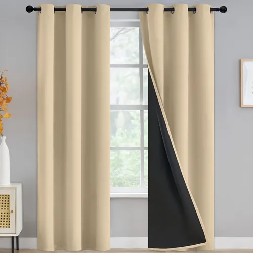 Vista 88 de Yakamok Cortinas negras, cortinas de ventana con aislamiento térmico y eficiencia energética para dormitorio, cortinas opacas completas y cortinas