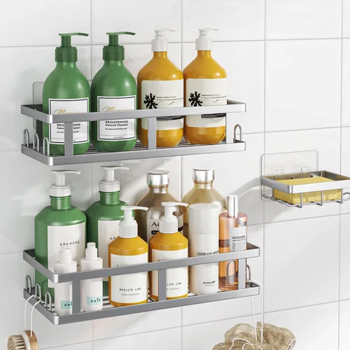 Vista 10 de Youvip Organizador de ducha adhesivo sin taladro, organizador de baño con soporte para jabón, estantes inoxidables de gran capacidad para ducha