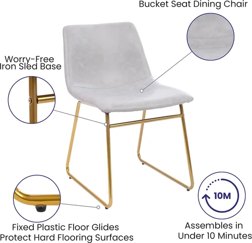 Vista 5 de Flash Furniture Butler LeatherSoft - Juego de 2 sillas de altura para mesa de comedor de 18 pulgadas, estilo moderno de mediados de siglo