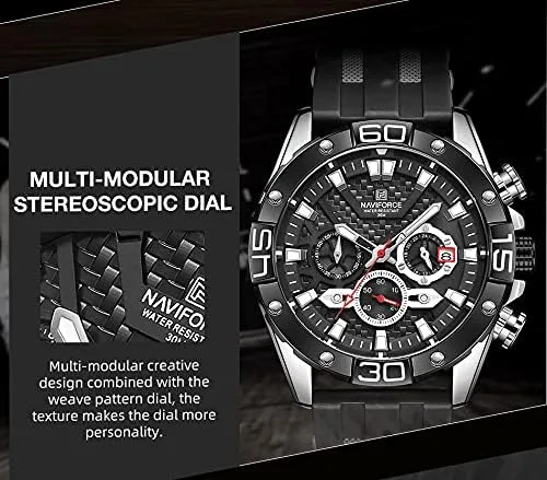 Vista 5 de Naviforce hombres militares deportes relojes moda silicona correa reloj lujo impermeable luminoso cronógrafo cuarzo reloj hombre
