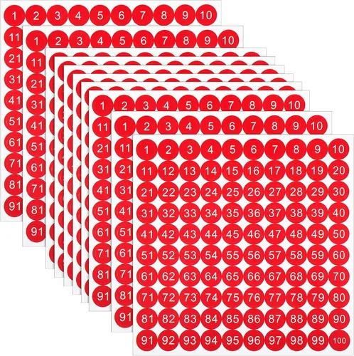 Vista 7 de 25 hojas de vinilo de 1 a 100 calcomanías de vinilo con números consecutivos de 0.4 pulgadas, pequeñas etiquetas autoadhesivas para números