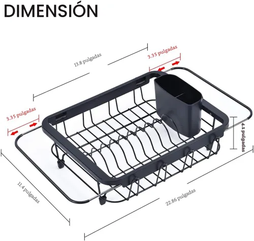 Vista 6 de TOOLF - Estante expandible para secar platos sobre el fregadero, estante ajustable para platos en el fregadero o en la encimera, escurridor