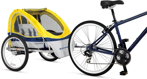 Vista 7 de Schwinn Echo - Remolque de bicicleta para niños, máximo de 2 niños con peso total de 80 libras, toldo, neumáticos llenos de aire de 20 pulgadas