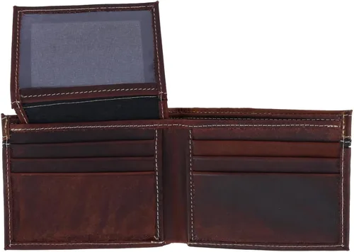Vista 4 de CTM Billetera plegable de cuero Longhorn Concho para hombre, marrón con negro