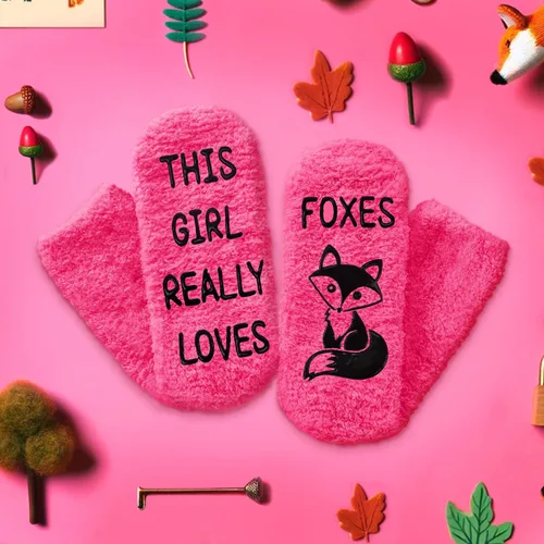 Vista 6 de HAPPYPOP Fox Gifts - Calcetines de zorro para mujeres y niñas, divertidos calcetines divertidos, calcetines mullidos, regalos para ella, Zorro Rosa
