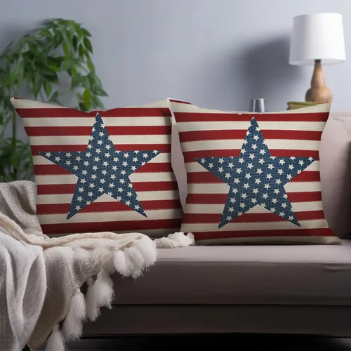 Vista 241 de Juego de 2 fundas de almohada de 16 x 16 pulgadas, diseño patriótico de bandera estadounidense con estrellas para exteriores, estilo casa de campo