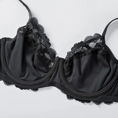Vista 5 de DELIMIRA - Brasier de encaje con aros, de cobertura completa, sin forro, talla extra grande para mujer, hasta J