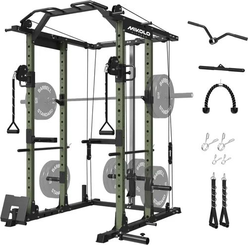Vista 18 de Mikolo Jaula de Potencia, Rack de Potencia con Sistema de Cruce de Cables, 1500LBS Rack para Sentadillas con Sistema de Jalón LAT, Jaula de Negro
