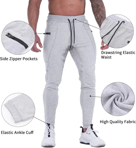 Vista 4 de MAIKANONG Pantalones deportivos ajustados para hombre, pantalones de entrenamiento para gimnasio, correr, atletismo, casual