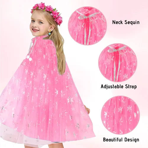 Vista 4 de kidzkube Ropa de princesa para niña, juego de capa de princesa con corona, vestidos de princesa para regalo de cumpleaños de niña