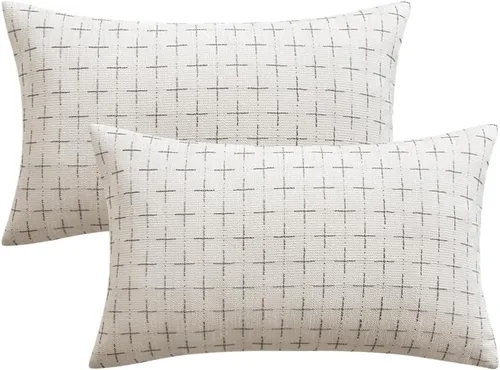 Vista 271 de MIULEE - Juego de 2 fundas de almohada decorativas de lino de arpillera navideñas, modernas, estilo campestre, rústicas, tejidas, con textura