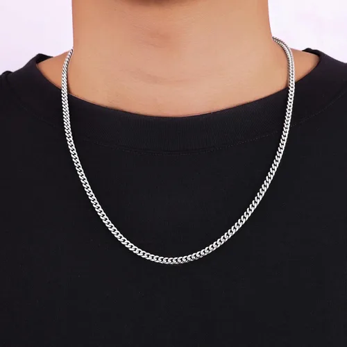 Vista 3 de Fiusem Cadena de eslabones cubanos en tono plateado para hombres, collares de cadena de acero inoxidable para hombres y mujeres, ancho 4560.315 in