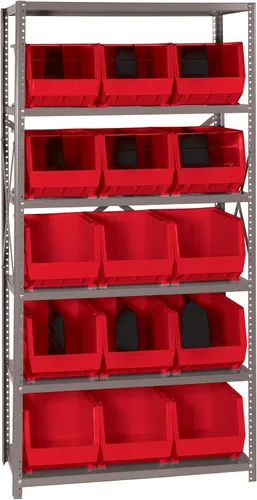 Vista 455 de Quantum QSBU-245BK Heavy Duty Shelving Unit with (7) Shelves and (24) QUS245 Black Bins for Garage Warehouse Storage Distribution 400 lb Load