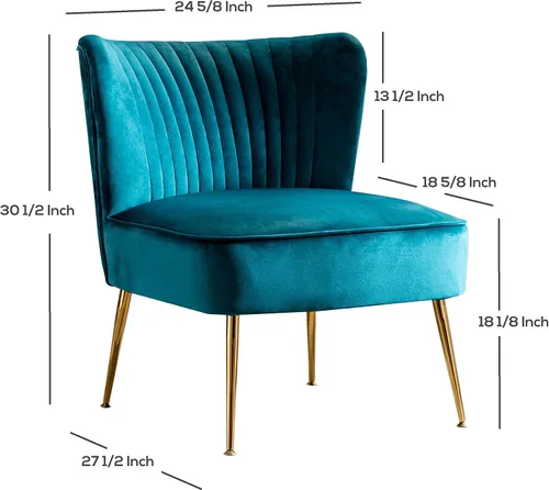 Vista 3 de WO Home Furniture - Silla decorativa de terciopelo copetudo de 25 pulgadas de ancho con patas de metal dorado resistentes a la corrosión, asiento
