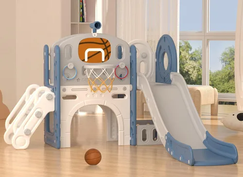 Vista 8 de YUFU Conjunto de Tobogán 9 en 1 para Niños Pequeños, Tobogán para Niños de 1-3 Años, Conjunto de Juegos para Niños Pequeños con Aro de Baloncesto