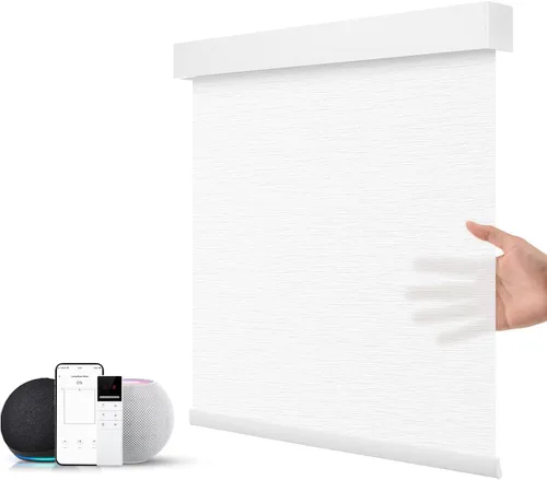 Vista 22 de ZSTARR Persiana inteligente motorizada para ventana con control remoto, persiana enrollable opaca automática tamaño personalizable, con cenefa, Beige