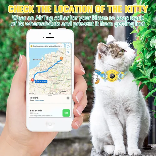 Vista 3 de BINGPET AirTag - Collar de gato con campanas, collar elástico de seguridad mejorado con soporte para collar de gato Airtag, collares de gato