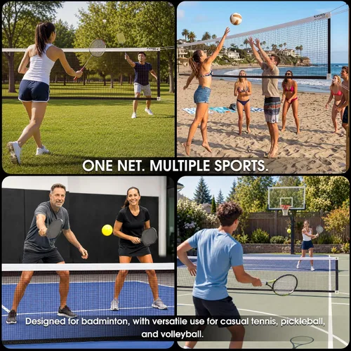 Vista 6 de Cannon Sports Red de bádminton profesional para torneo interior/exterior con cable de acero, 21 pies 2mm Steel Cable, Reinforced 1.5" Headband