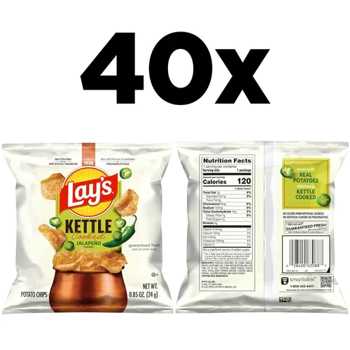 Vista 2 de Lay's Kettle Cooked - Papas fritas sabor jalapeño, 0.85 onzas (paquete con 40 unidades)