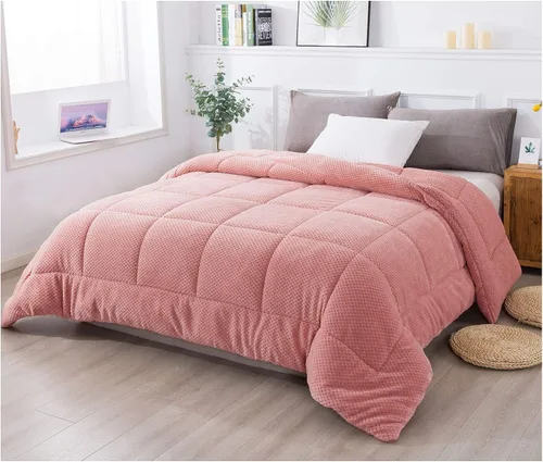 Vista 12 de KASENTEX - Edredón de lujo súper ultra suave de sherpa de pelo sintético, ropa de cama reversible apta para lavar a máquina, en color azul cielo