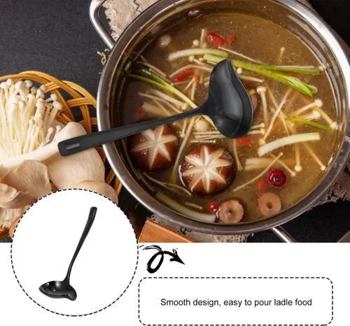 Vista 4 de OSALADI Cuchara de sopa Duckbill de acero inoxidable con mango largo resistente a derrames, diseño para salsas y postres de 7.48 pulgadas, utensilio