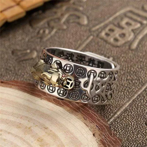 Vista 4 de 6 unids Pi Xiu Mantra Protección Anillo Riqueza Ajustable Pixiu Charms Anillo Amuleto Lucky Retro Feng Shui Anillo Abierto Joyería Budista