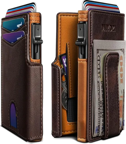 Vista 15 de miyozi Billetera para hombre, con clip para dinero, bolsillo para monedas, ventana para identificación, delgada, bolsillo frontal con bloqueo RFID
