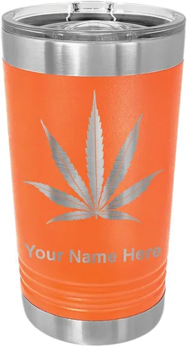 Vista 8 de LaserGram Vaso de pinta aislado al vacío de 16 onzas, hoja de marihuana, grabado personalizado incluido (negro)