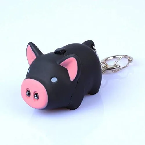 Vista 4 de ODETOJOY Lindo cerdo llevó llavero con linterna de sonido LED Animal llavero de dibujos animados 3D juguete llavero para niñas niños