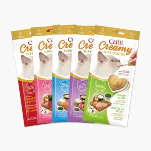 Vista 2 de Catit Creamy Superfood Lickable Cat Treat - Golosina hidratante y saludable para gatos de todas las edades, surtido, paquete de 8