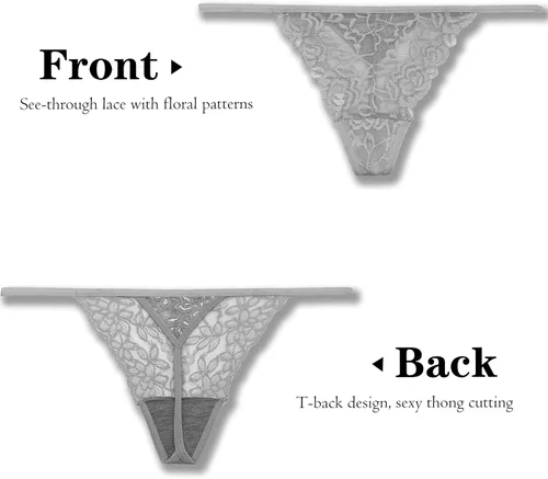Vista 5 de T Back Sexy Low Rise Elástico Invisible Patrones Encaje Algodón Mujeres Tangas Pack Tangas de cinturón de 10