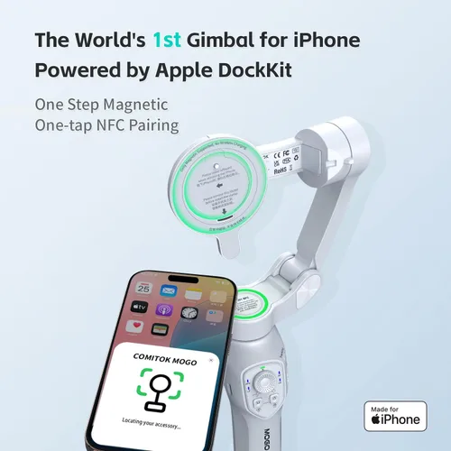 Vista 2 de COMITOK MOGO Only for iPhone, Gimbal Stabilizer for iPhone, [MFi Certified] Phone Gimbal with 360 Degree Face Tracking for Video Recording, NFC Pair