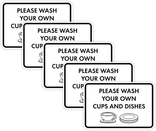 Vista 12 de Letrero clásico enmarcado con texto en inglés «Please Wash Your Own Cups and Dishes» (negro)