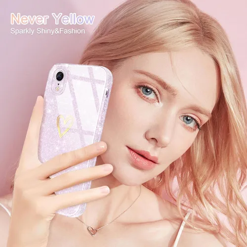 Vista 7 de Funda para iPhone XR, con [1 protector de pantalla de vidrio templado] [purpurina transparente] bonita funda de teléfono brillante a prueba