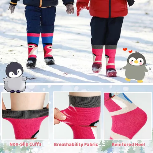 Vista 5 de Calcetines de esquí de lana merino para niños 2 pares, calcetines térmicos cálidos hasta la rodilla de invierno para snowboard y patinaje para niños