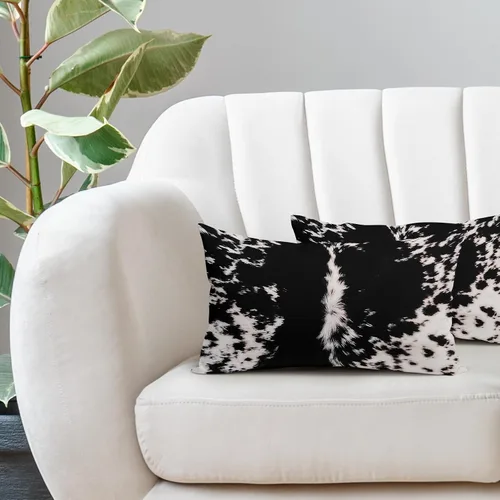 Vista 5 de Juego de 2 fundas de almohada lumbares con estampado de piel de vaca occidental de 12 x 20 pulgadas, fundas de almohada rectangulares de algodón