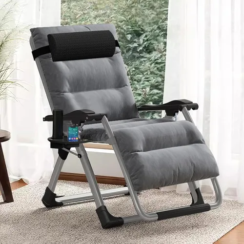 Vista 12 de DoCred - Silla reclinable plegable cómoda para dormitorio y sala de estar, silla de patio con cojín extraíble para interiores y exteriores