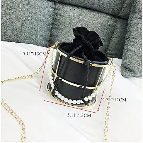Vista 4 de Bolso de embrague para las mujeres de la perla de la noche de los bolsos de la tarde del metal de la manija superior del cubo del bolso de cristal