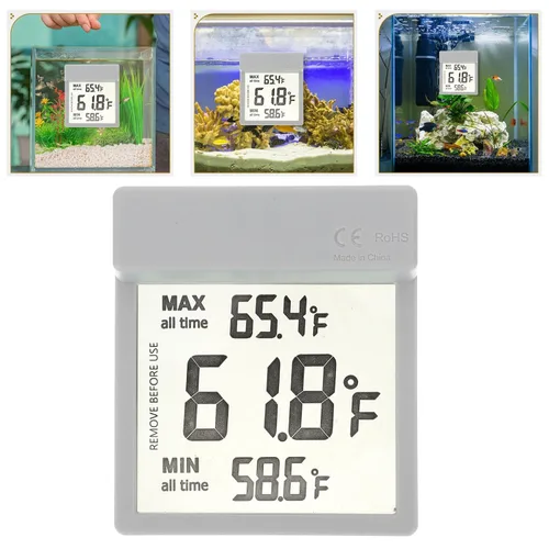 Vista 8 de Tofficu Aquarium Thermometer Digital LCD Fish Tank Temperature Gauge Dual Celsius Fahrenheit Mode External Wire Detachable Adhesive Accurate Water