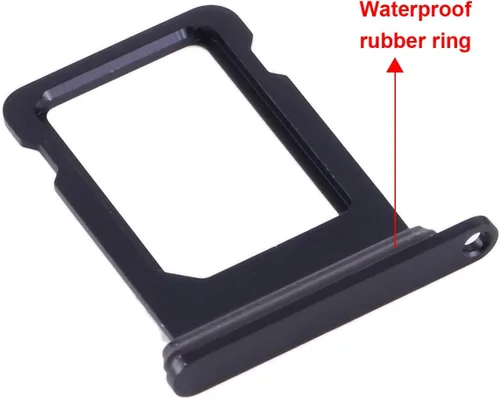 Vista 2 de Reemplazo de ranura para bandeja de tarjeta SIM para iPhone 12 (negro) con anillo de goma impermeable y pasador de expulsión