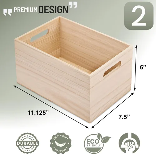 Vista 6 de Sorbus Cajas de madera sin terminar, contenedores organizadores, caja de madera para almacenamiento organizador de despensa, armario, artes