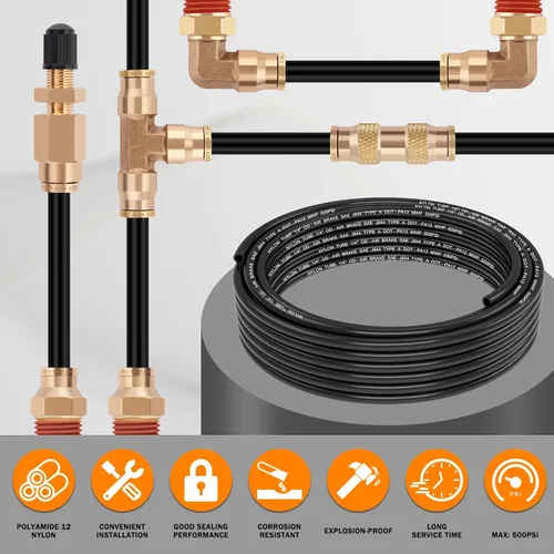 Vista 7 de CheeMuii 30 pies 1/4 línea de aire DOT 1/4" PA12 tubo neumático de nylon 9.1 metros 1/4 pulgada OD tubo de aire neumático tubo de línea de aire