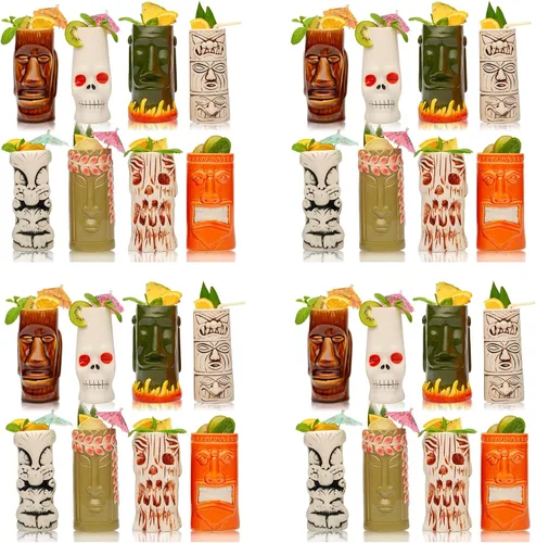 Vista 10 de LEMONSODA Vasos de cerámica tiki hawaianos (cerámica, juego de 4)