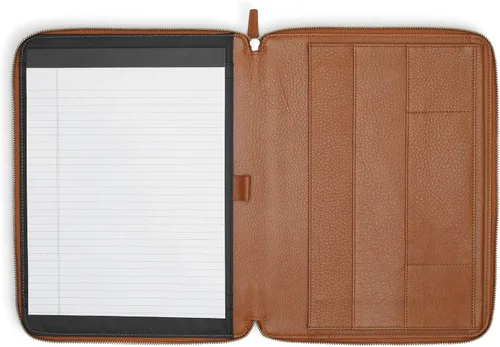 Vista 10 de Leatherology Cartera ejecutiva Burdeos con cremallera, bolsillo interior de piel de grano completo, bolsillo interior para tableta, lazo