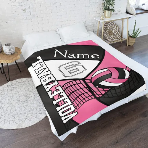 Vista 2 de Manta de bebé personalizada de voleibol deportivo con nombre, manta de forro polar suave para niñas y niños, recién nacidos, regalo de cumpleaños