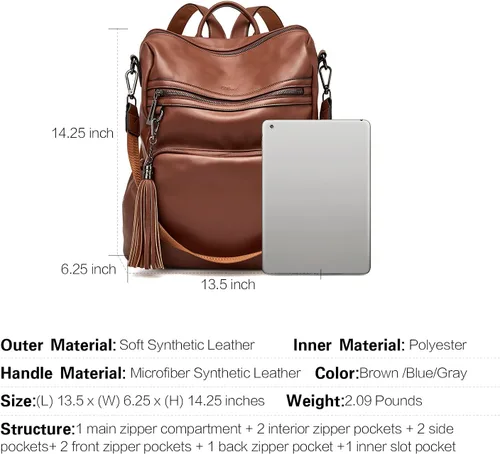 Vista 3 de CLUCI - Morral para mujer, diseño de cuero, para viajes, bolso grande de hombro con borla