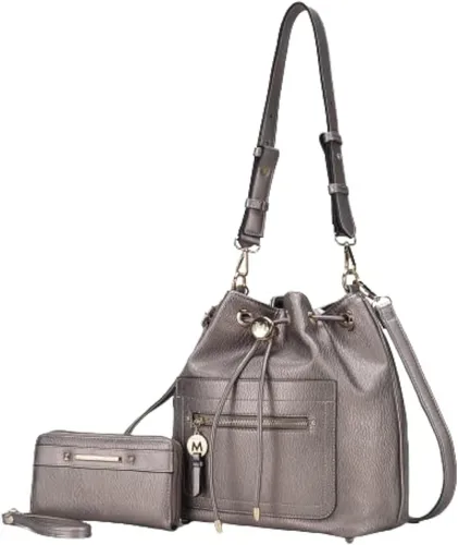 Vista 20 de MKF Collection Bolso bandolera para mujer, bolso de hombro con cordón, bolso de mano de moda con cartera de muñeca