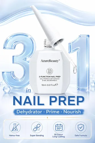 Vista 3 de AZUREBEAUTY Deshidratador de uñas de 0.6 fl oz y capa base de imprimación, preparación nutritiva de uñas 3 en uno, sin ácidos y sin hema, secado