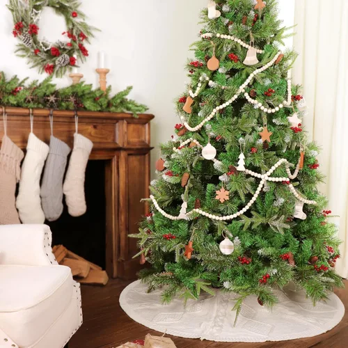Vista 6 de Falda de árbol de Navidad de 48 pulgadas: Falda de árbol de punto de cable trenzado en diamante para árbol de 7.5 pies, falda de árbol blanco crema